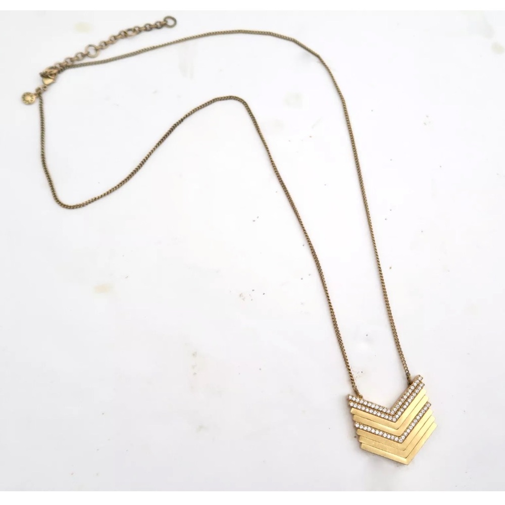 J. Crew Swarovski Rhinestone Crystal Pave Chevron Modern Pendant Necklace, Rare - Picture 2 of 15